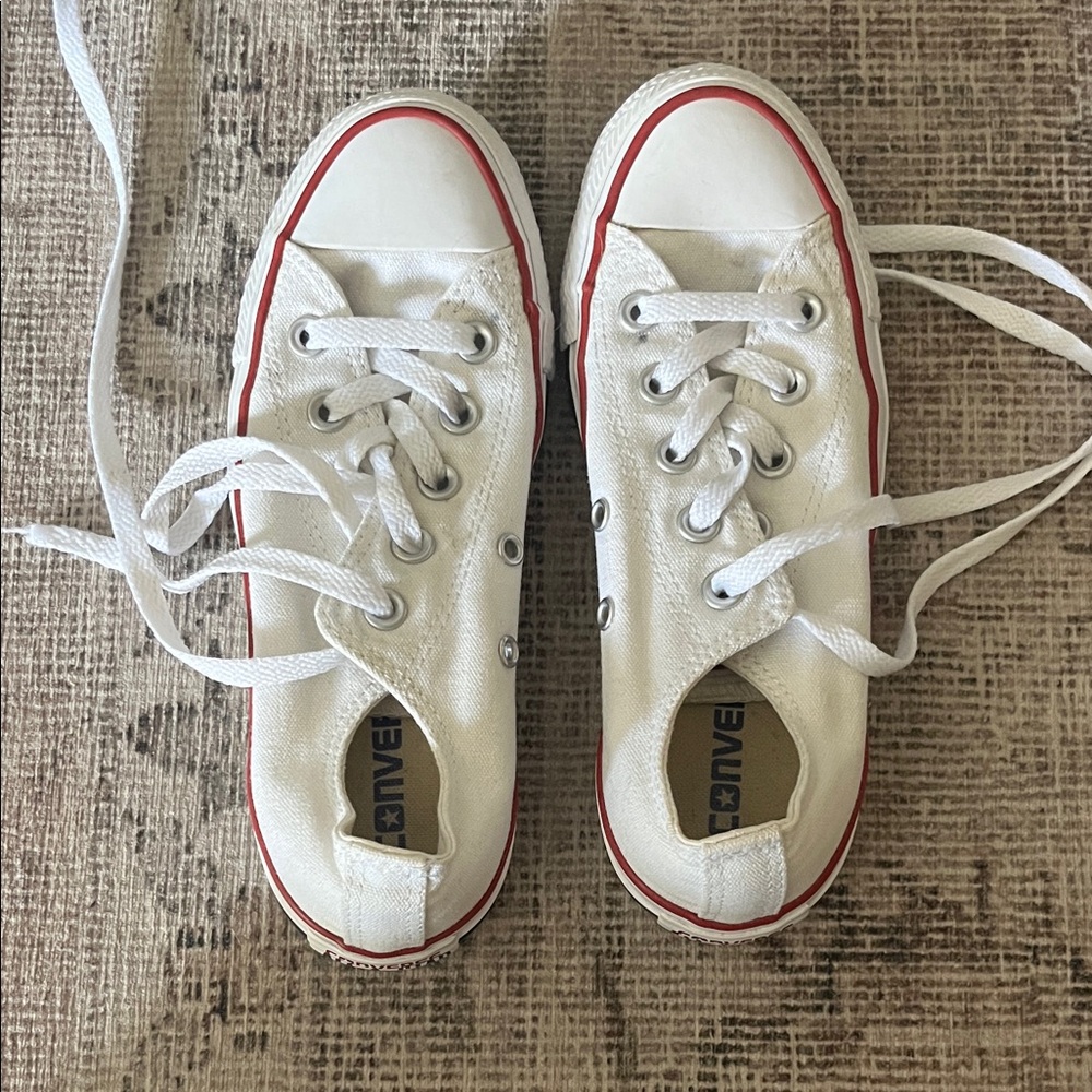 Converse White Canvas Low-Top Sneakers with Red Trim